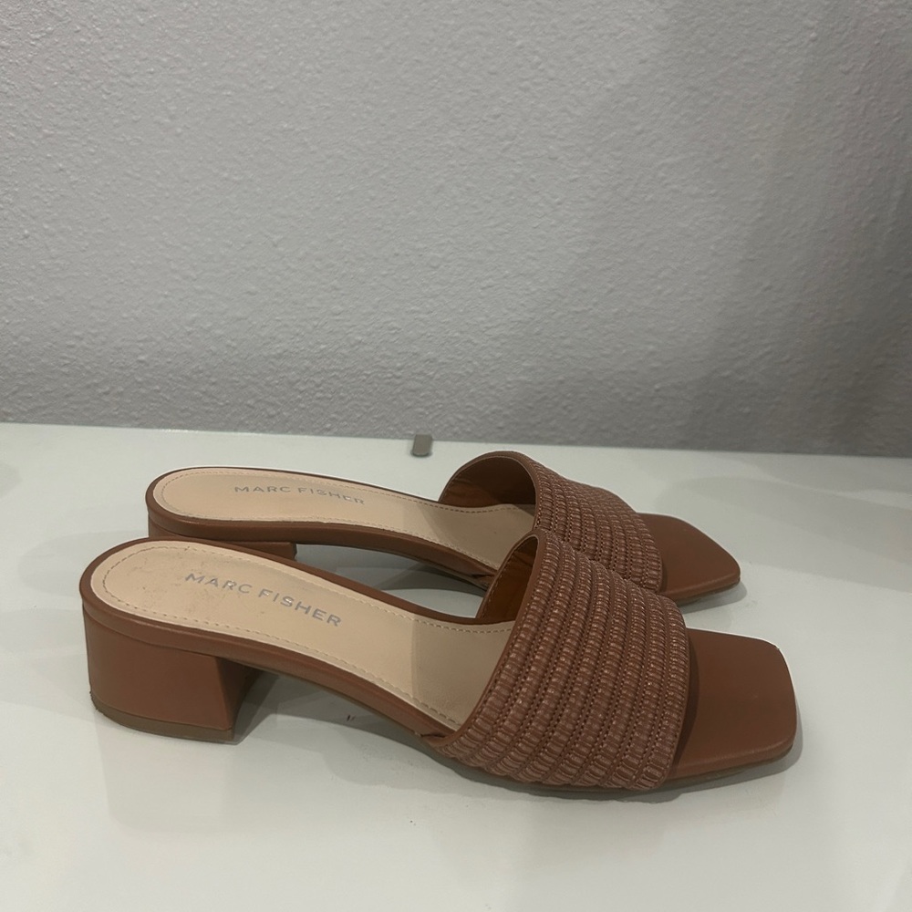 Marc Fisher block heel sandals, brown casala
